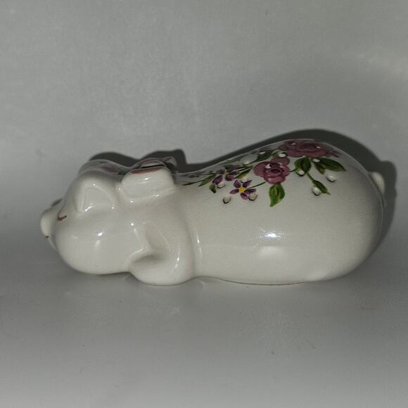 Avon Ceramic Pig Potpourri Holder Vintage Sleeping Pig Floral Figurine 1980s - Picture 2 of 6